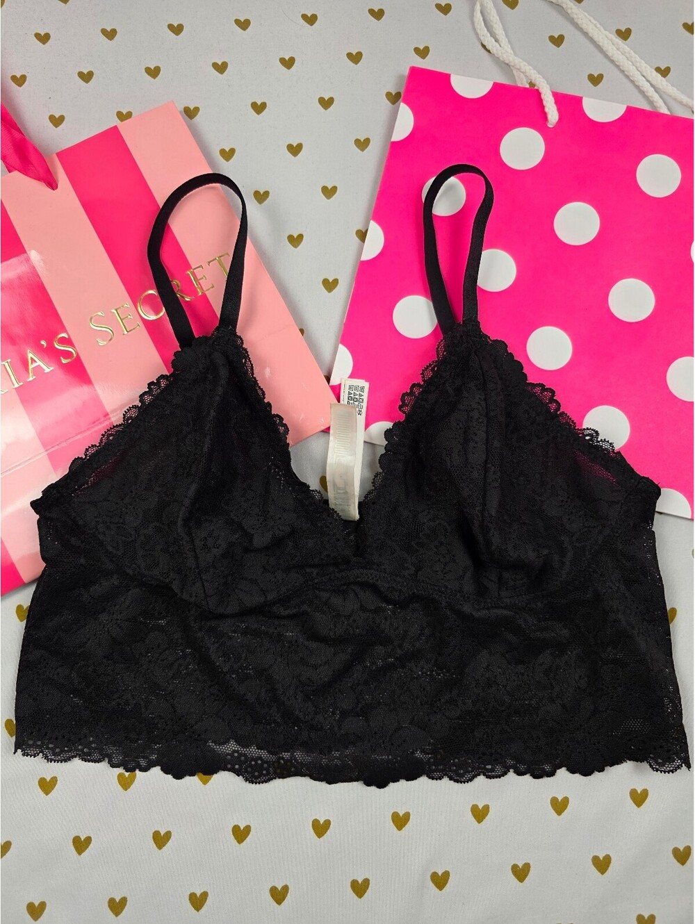 Victorias Secret Pink Black Stretch Medium Bralette Bra Top Tank